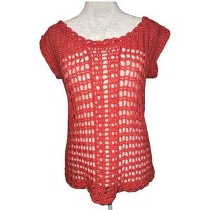 Women's Crochet Knit Top - Coral Red